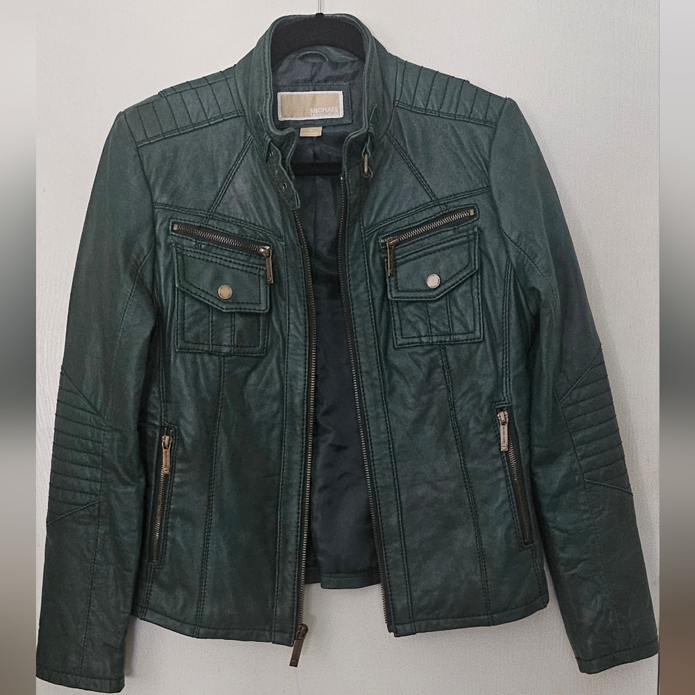 Michael Kors Green Lightweight Moto Jacket